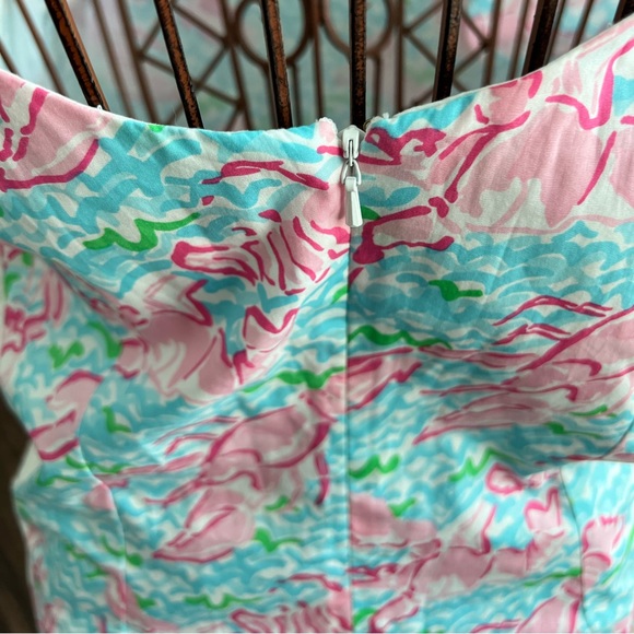 Lilly Pulitzer Pink & Turquoise Lace Up Dress with Lobster Print Women’s Size 4 - Picture 7 of 12